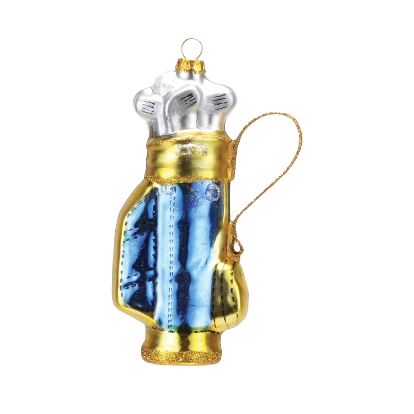 Golf Bag Ornament - Blue With Gold Trim