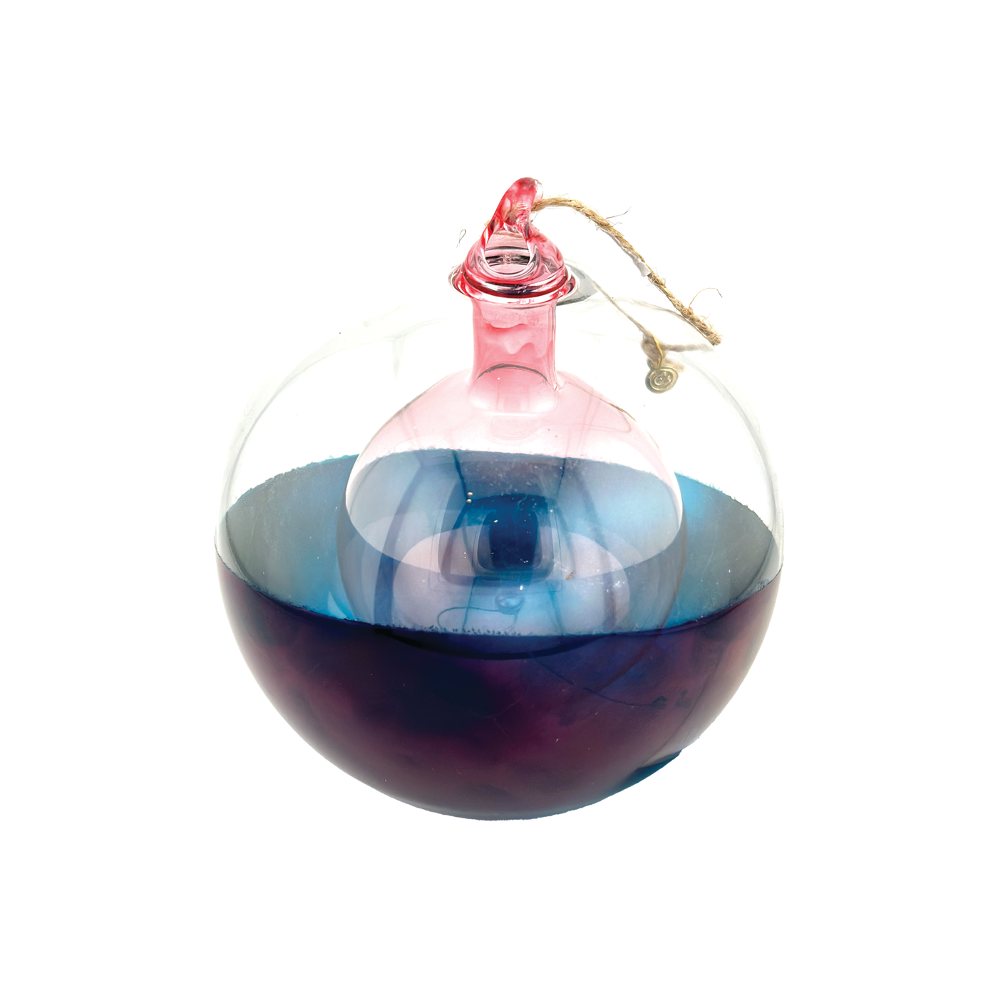 Double Ball Glass Ornament - Blue & Pink