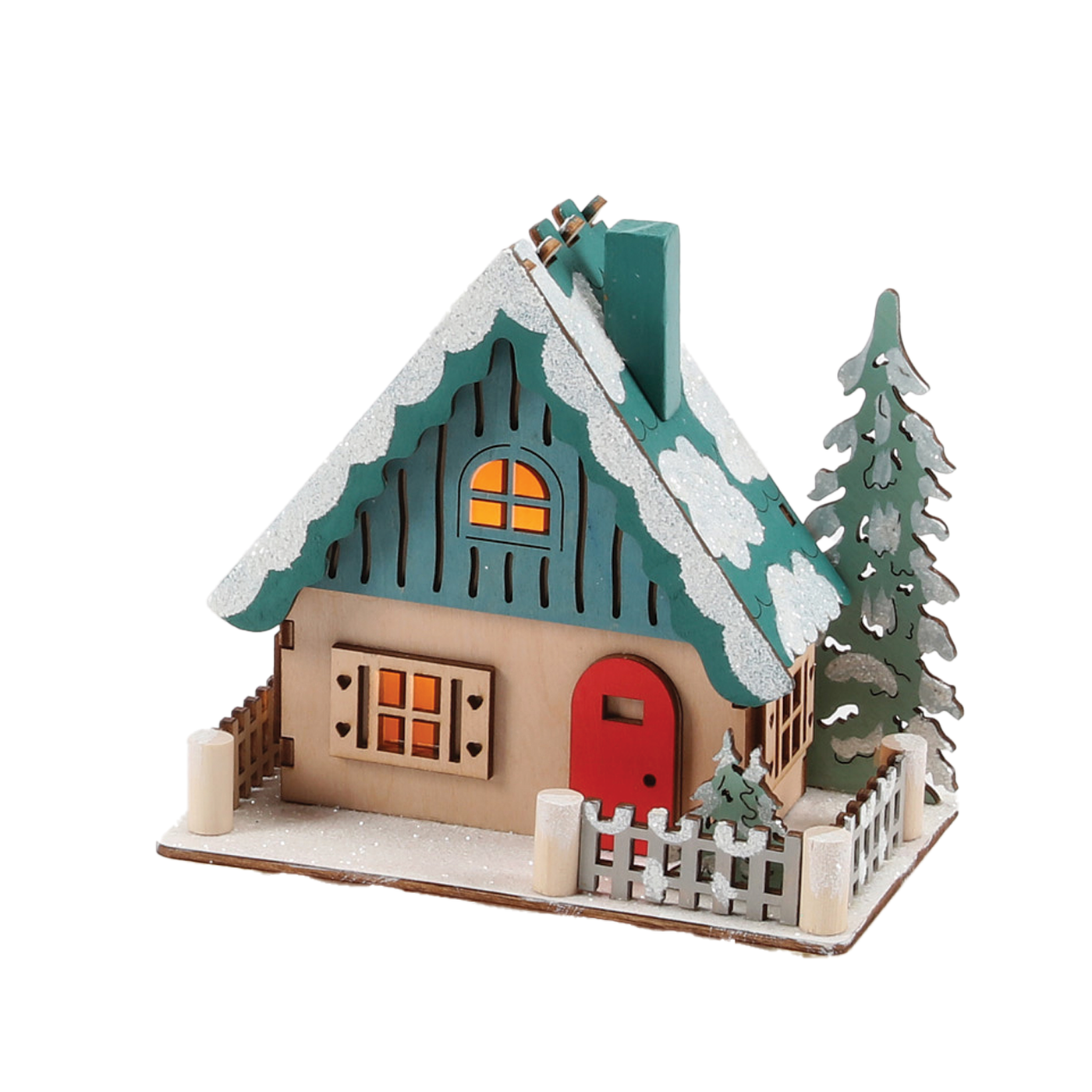 Ski Lodge Light Up Table Top Decor - Green Roof
