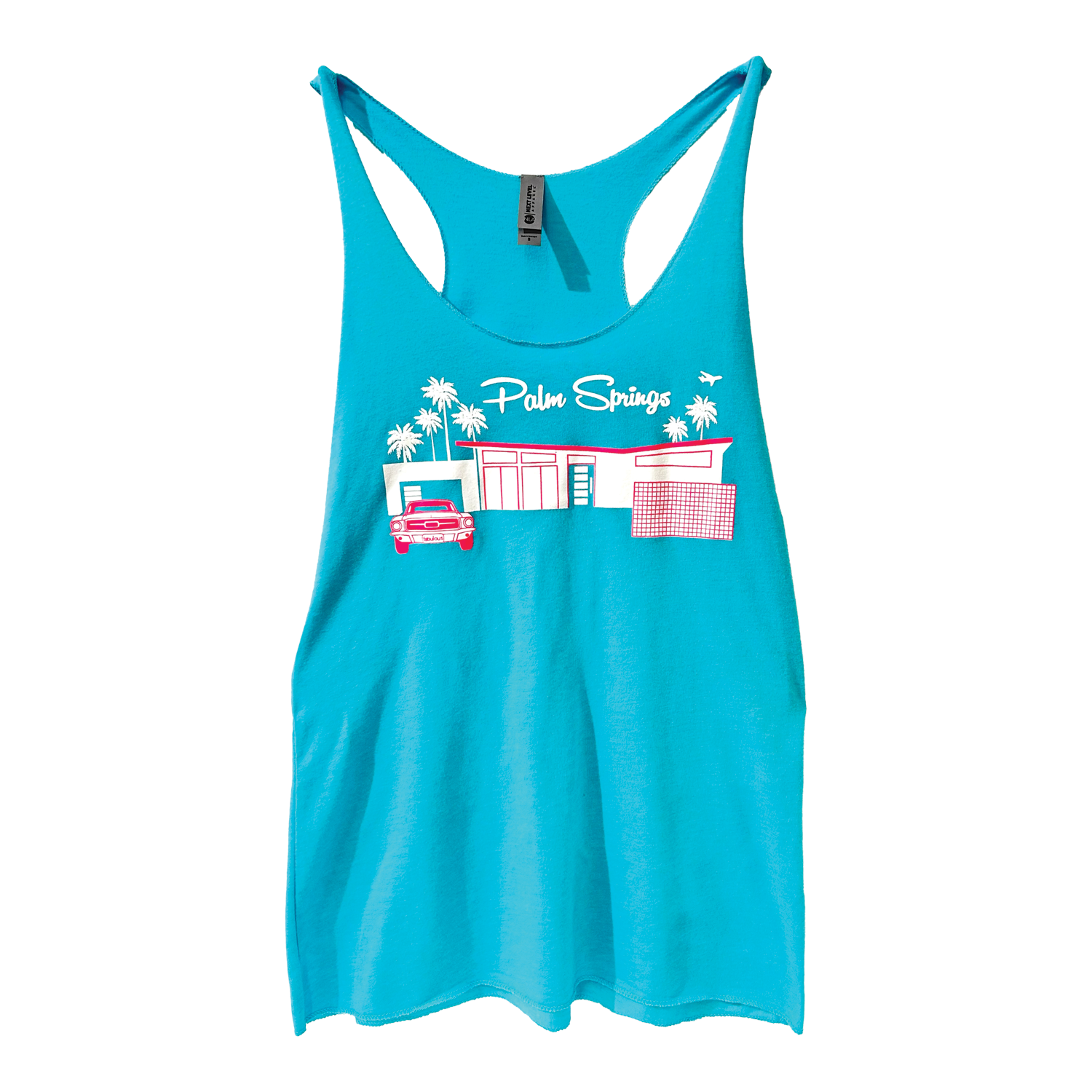 Twin Palms Unisex T-Back Tank Top - Tahiti Blue/Hot Pink - Just Fabulous Palm Springs