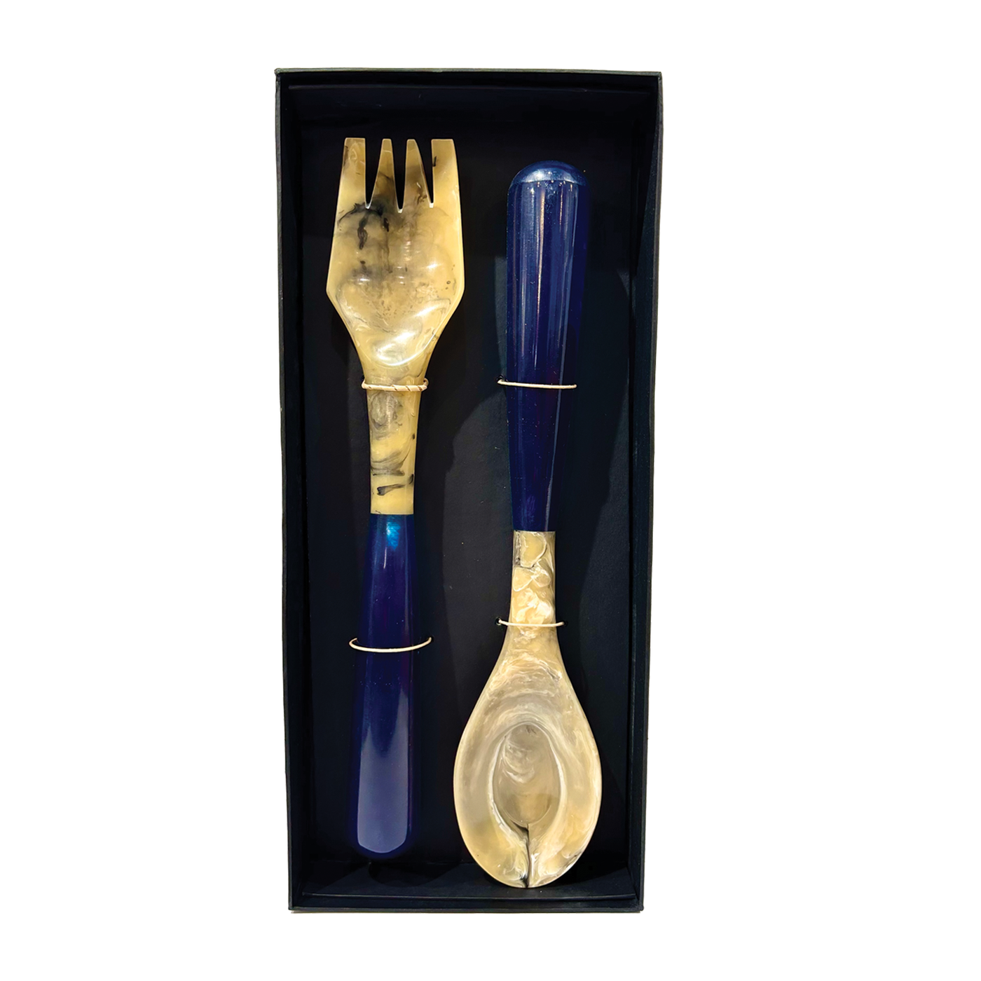 Vida Resin Salad Servers - Dark Blue & Beige