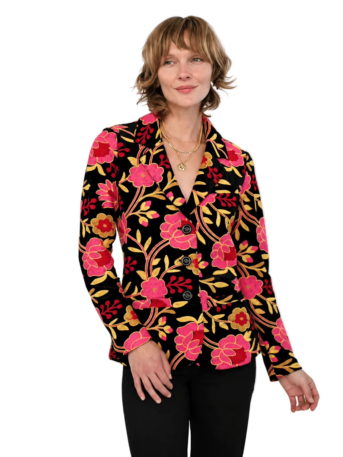 Britt Blazer Embroidered Velvet Pink