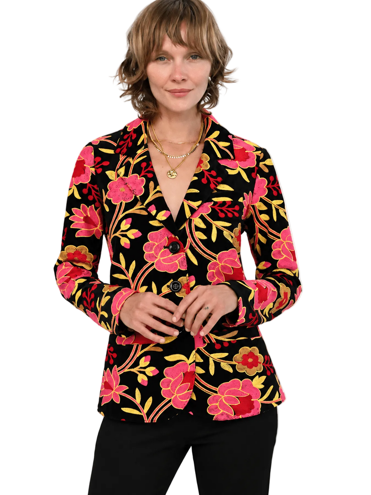 Britt Blazer Embroidered Velvet Pink