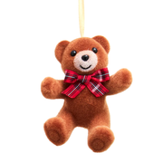 Bear With Plaid Bow Ornament - Brown Sitting