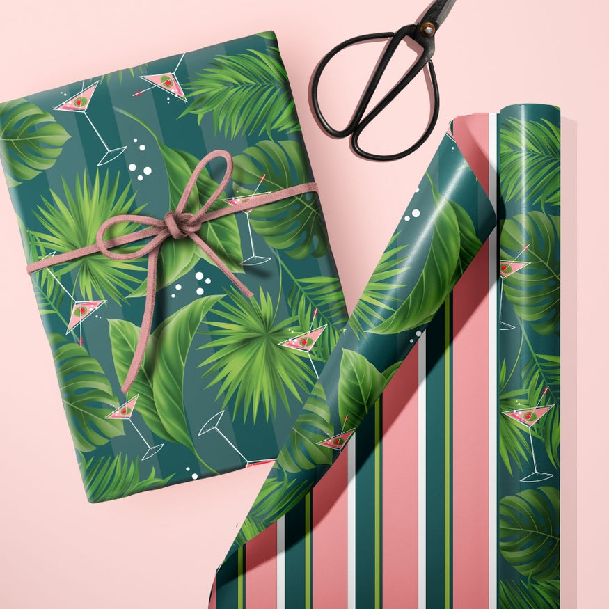 Palm And Pink Martini Double Sided Gift Wrap - Just Fabulous Palm Springs
