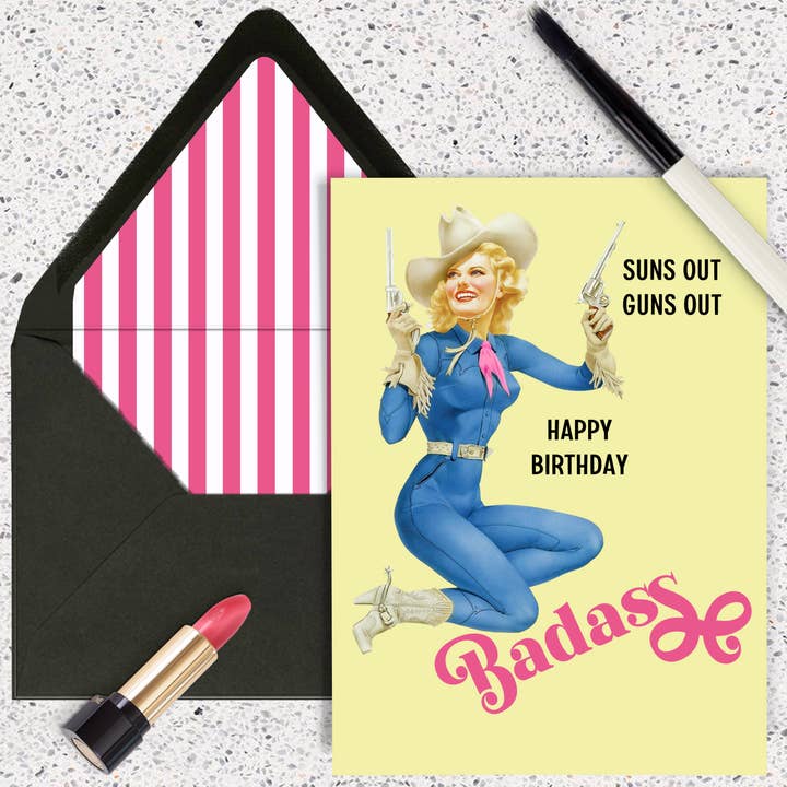 Western Pin Up Girl Birthday Card - Just Fabulous Palm Springs