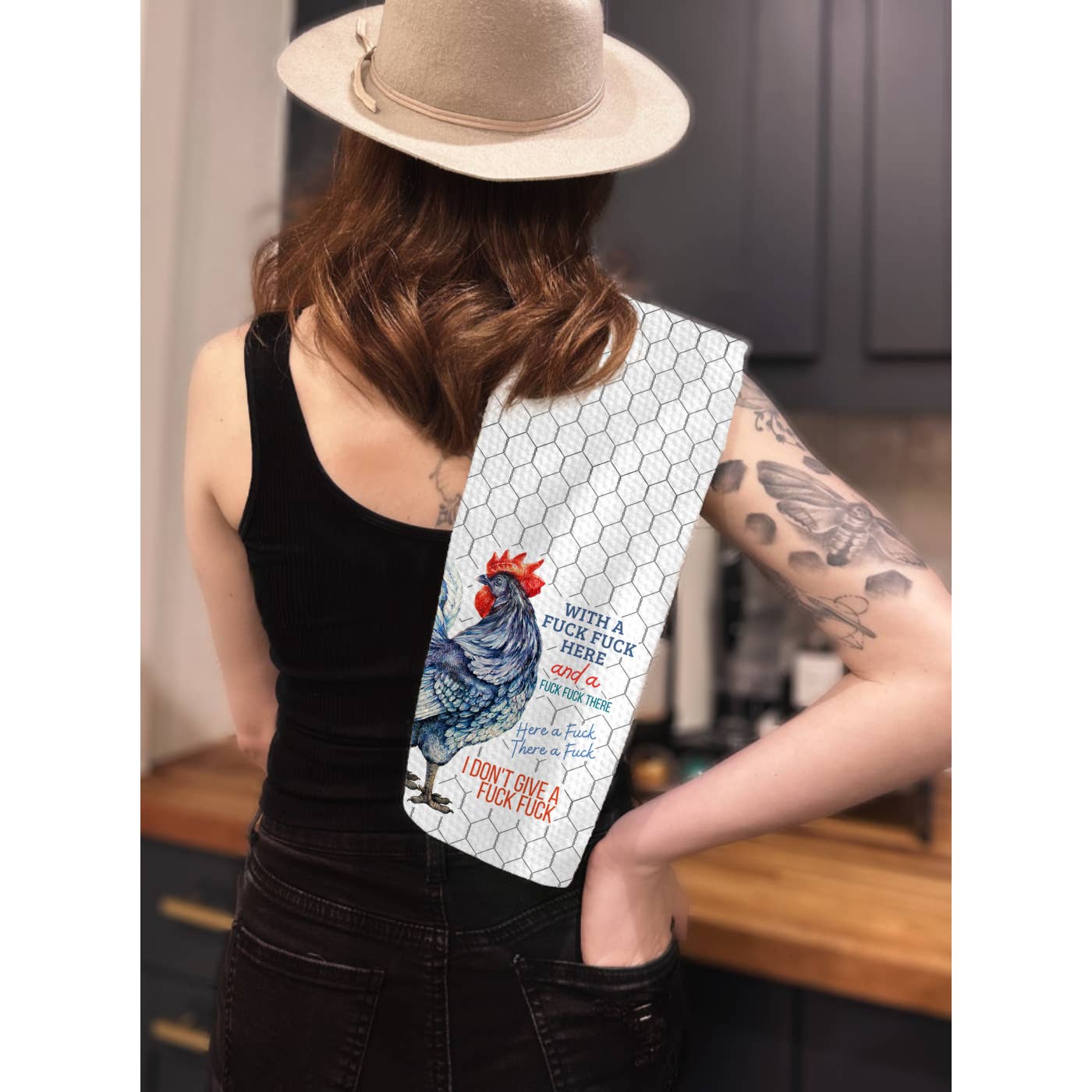 With A Fuck Fuck Here Waffle Weave Kitchen Towel
