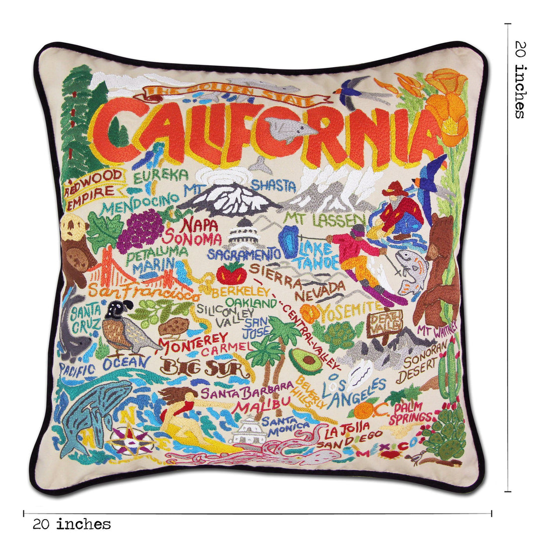 California Hand Embroidered Pillow
