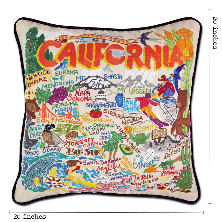 California Hand Embroidered Pillow