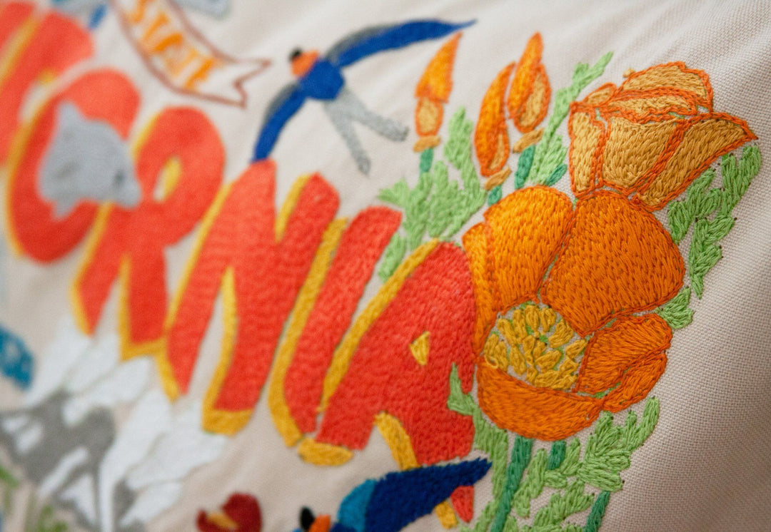 California Hand Embroidered Pillow