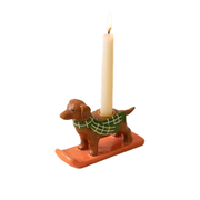 Ceramic Christmas Dog Taper Candle Holder - Dachshund