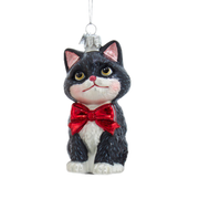 Cat With Red Bow Ornament - Black