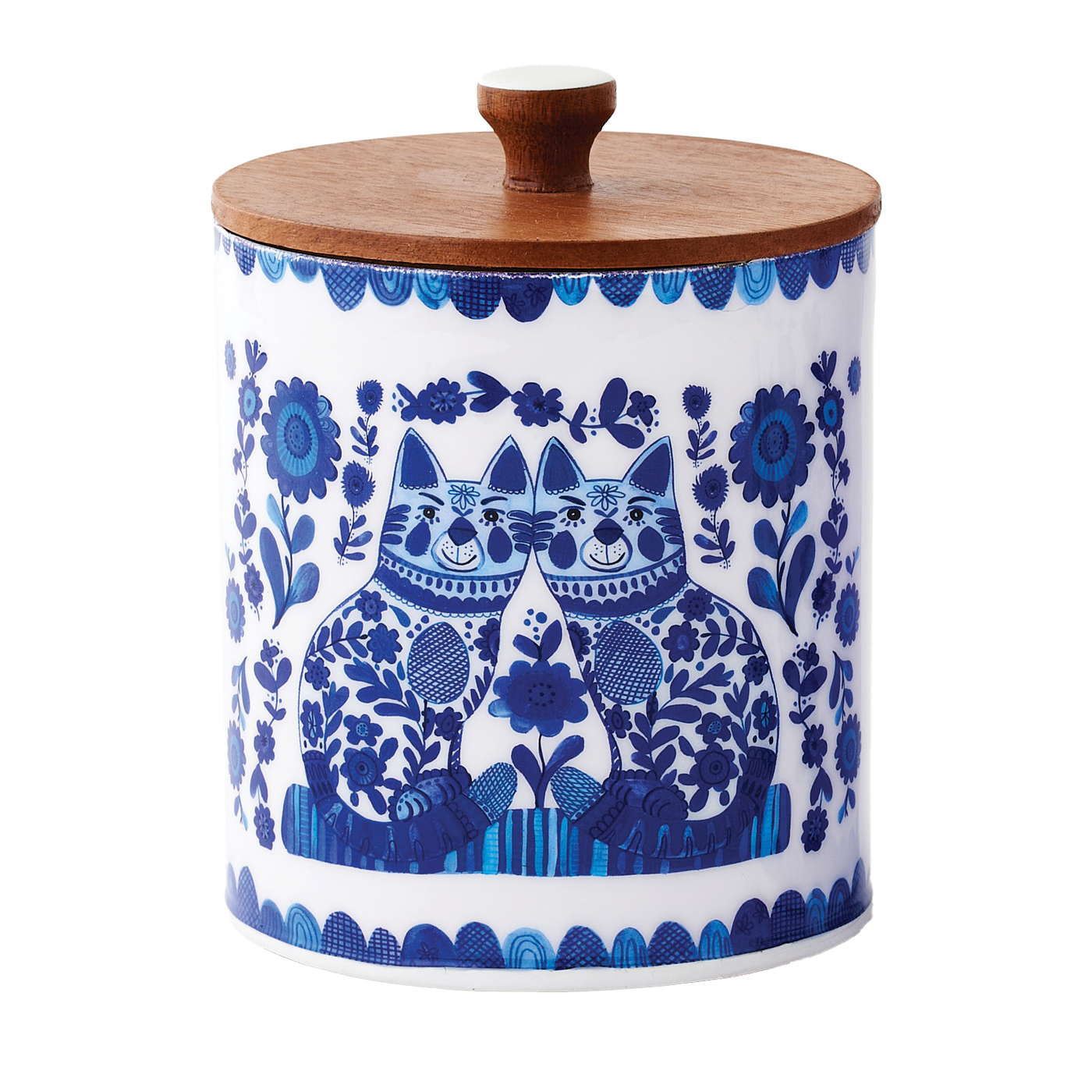 Blue & White Cat Canister