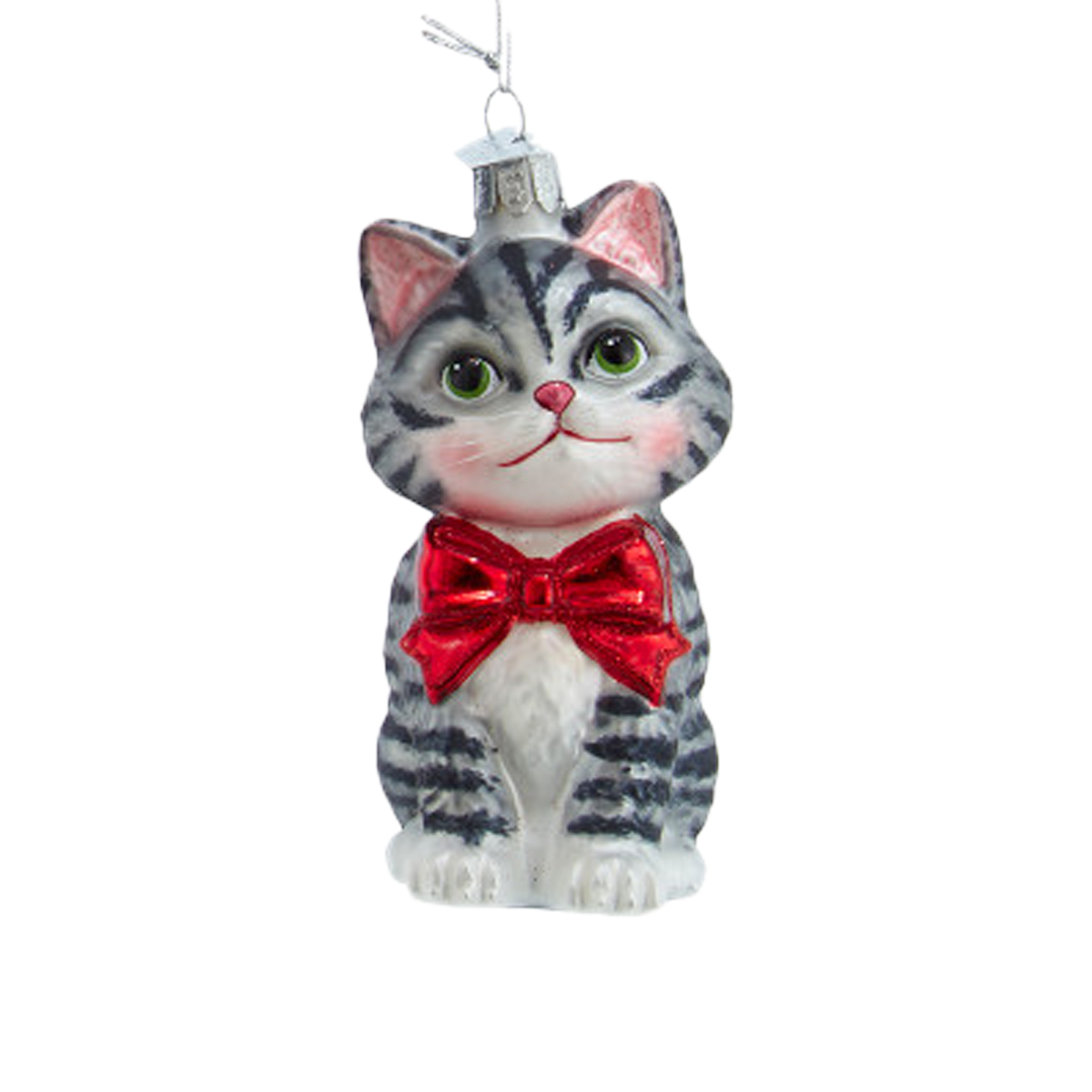 Cat With Red Bow Ornament - Gray