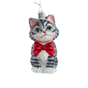 Cat With Red Bow Ornament - Gray
