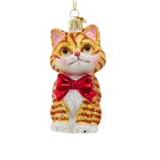 Cat With Red Bow Ornament - Orange