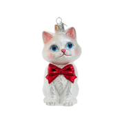 Cat With Red Bow Ornament - White