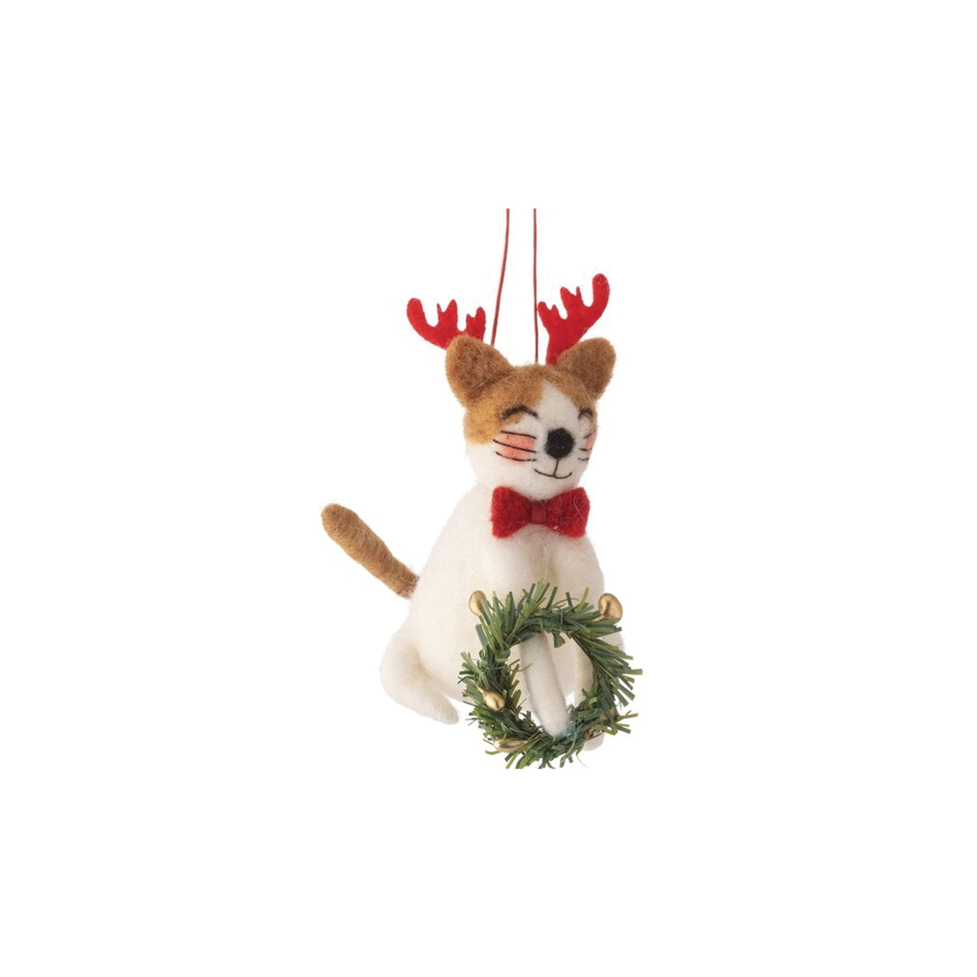 Cat Holding Wreath Felt Ornament