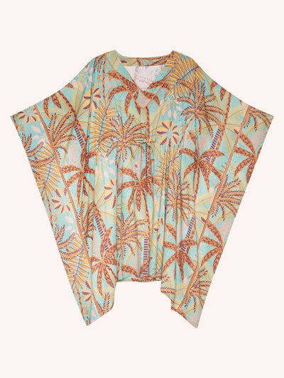 Patterned Palms Beach Cover Up - Blue