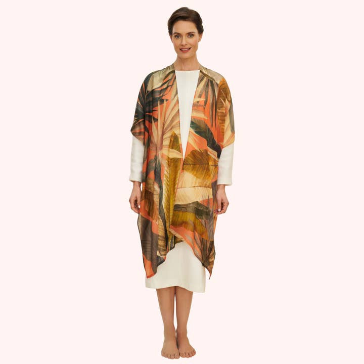 Oversized Wool Wraparound - Painted Palms