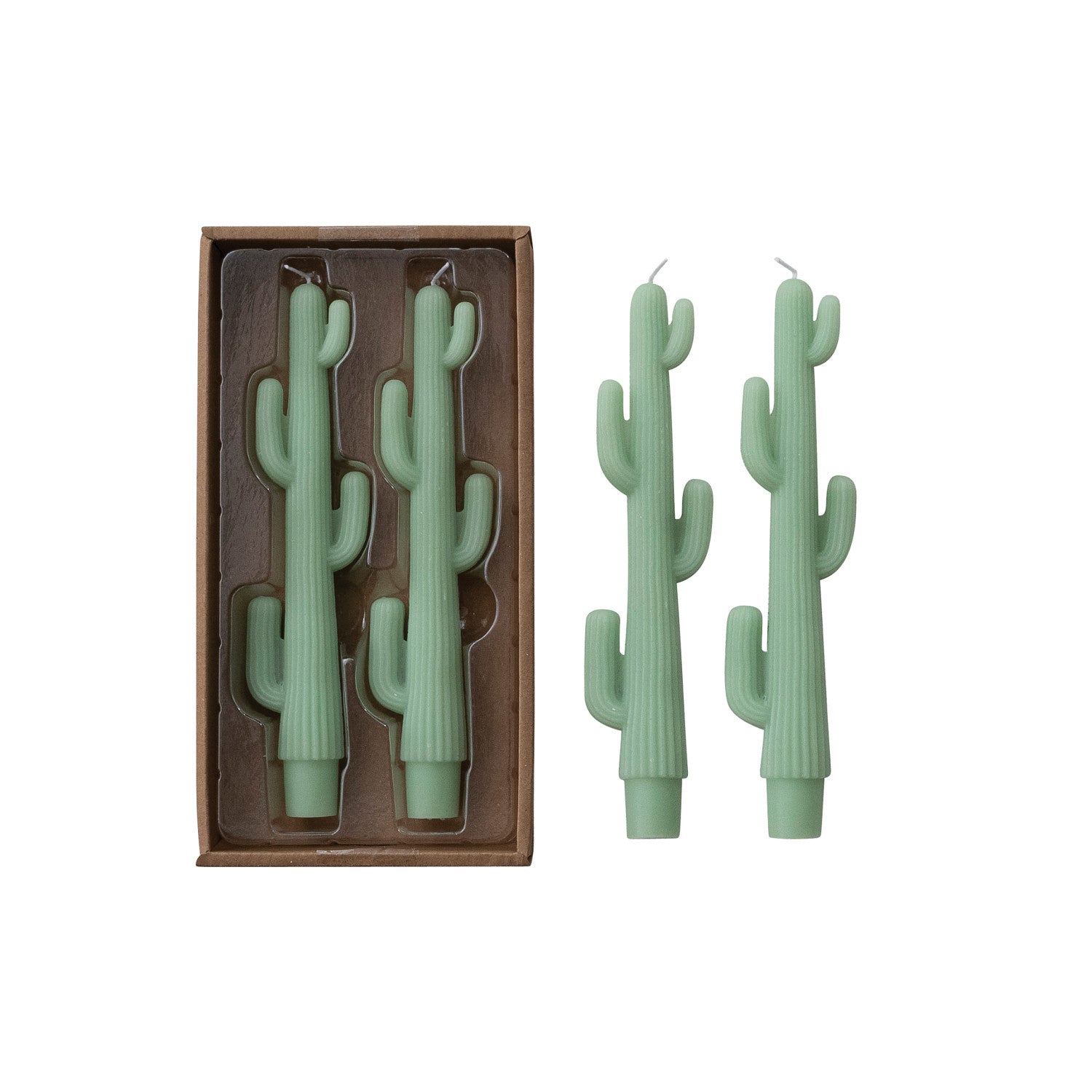 Unscented Cactus Shaped Taper Candles - Light Green