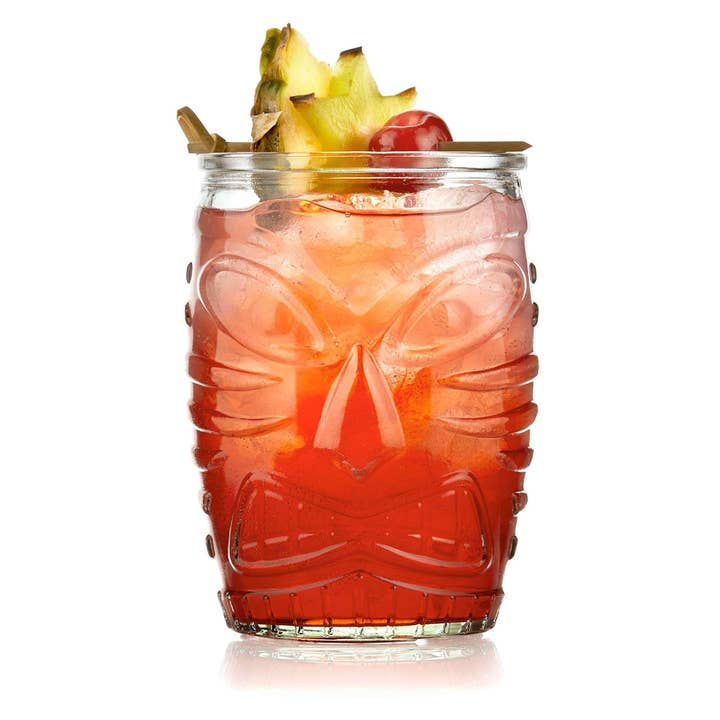 Classic Tiki Statue Rocks Glass