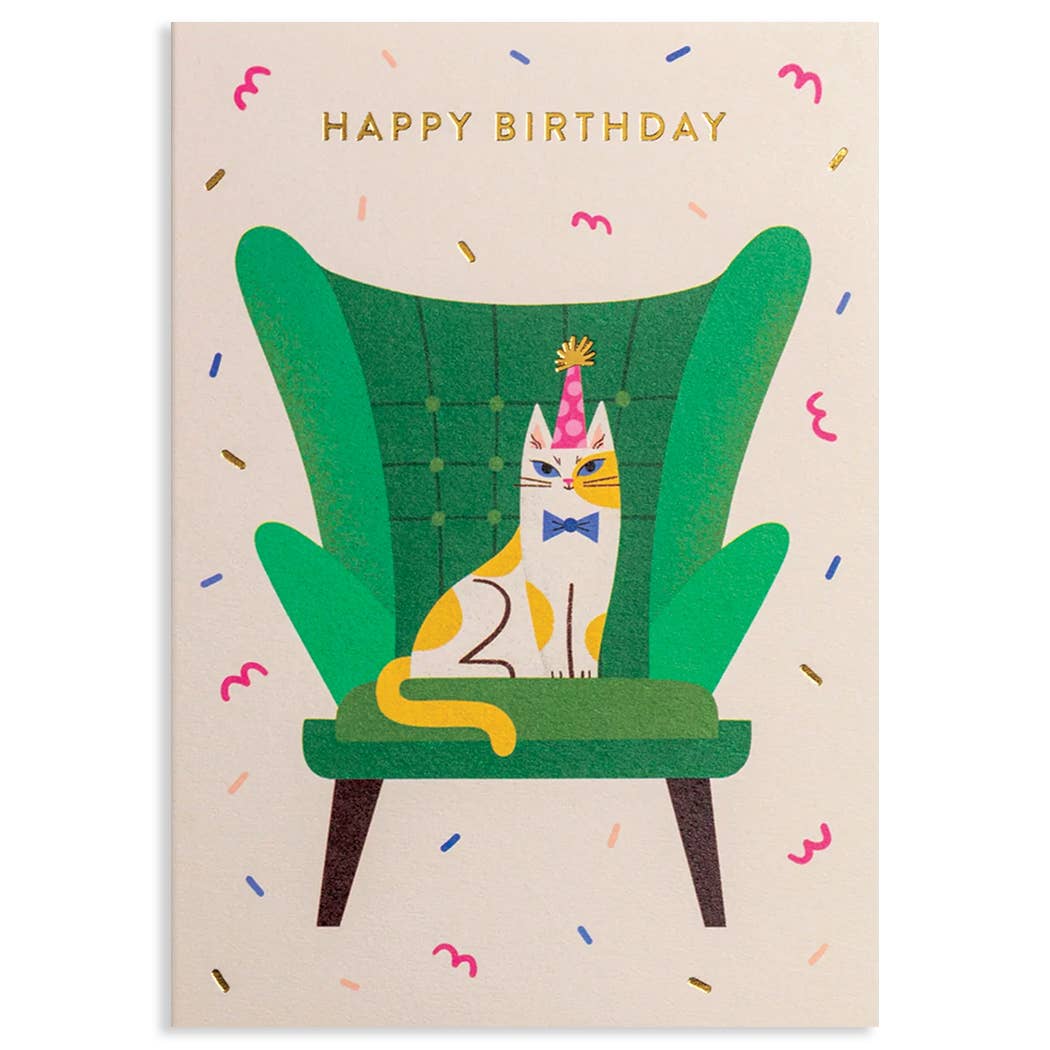 Cat On Chair Birthday Card