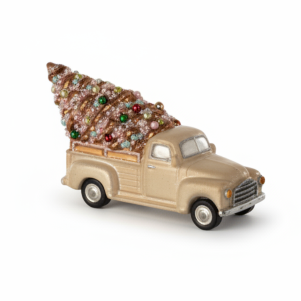 Truck With Tree Ornament - Cream