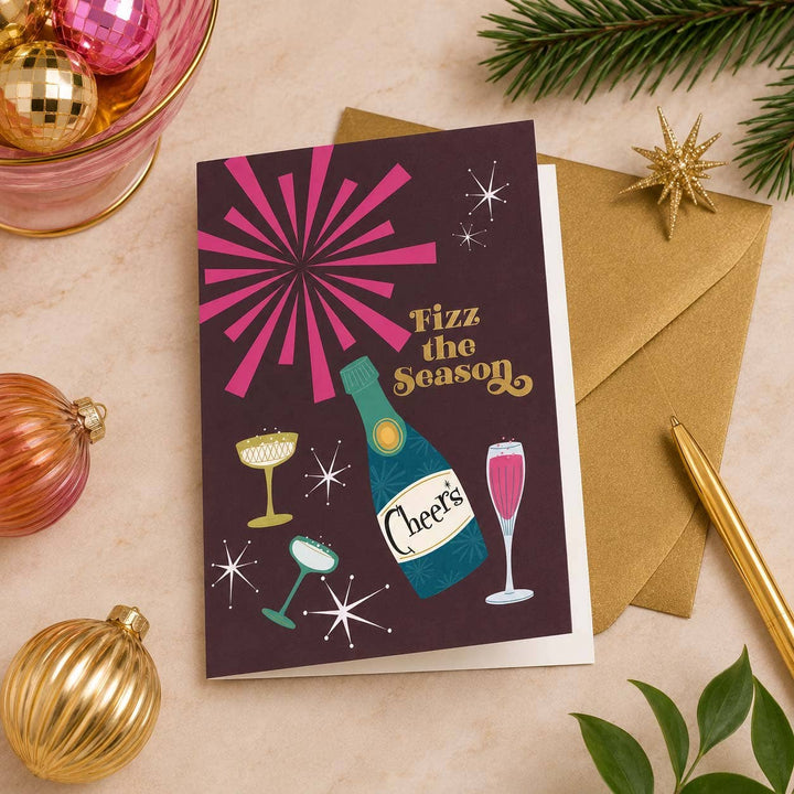 Cheers Fizz the Season Foil Holiday Card