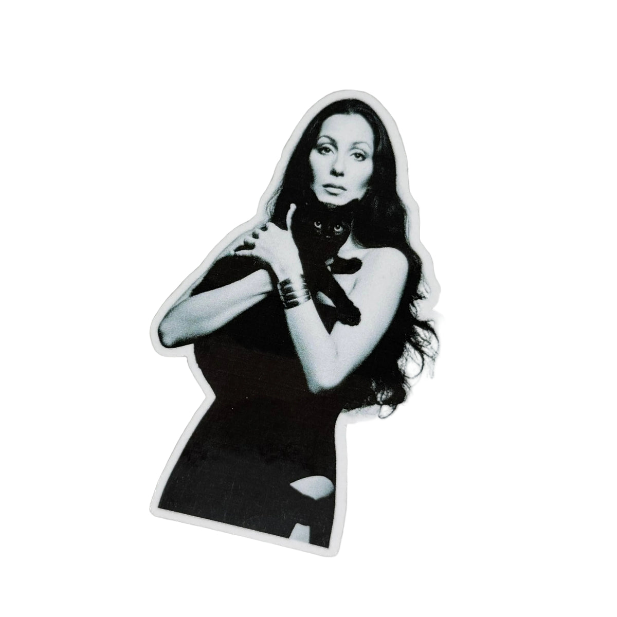 Cher With Black Cat Sticker - Just Fabulous Palm Springs