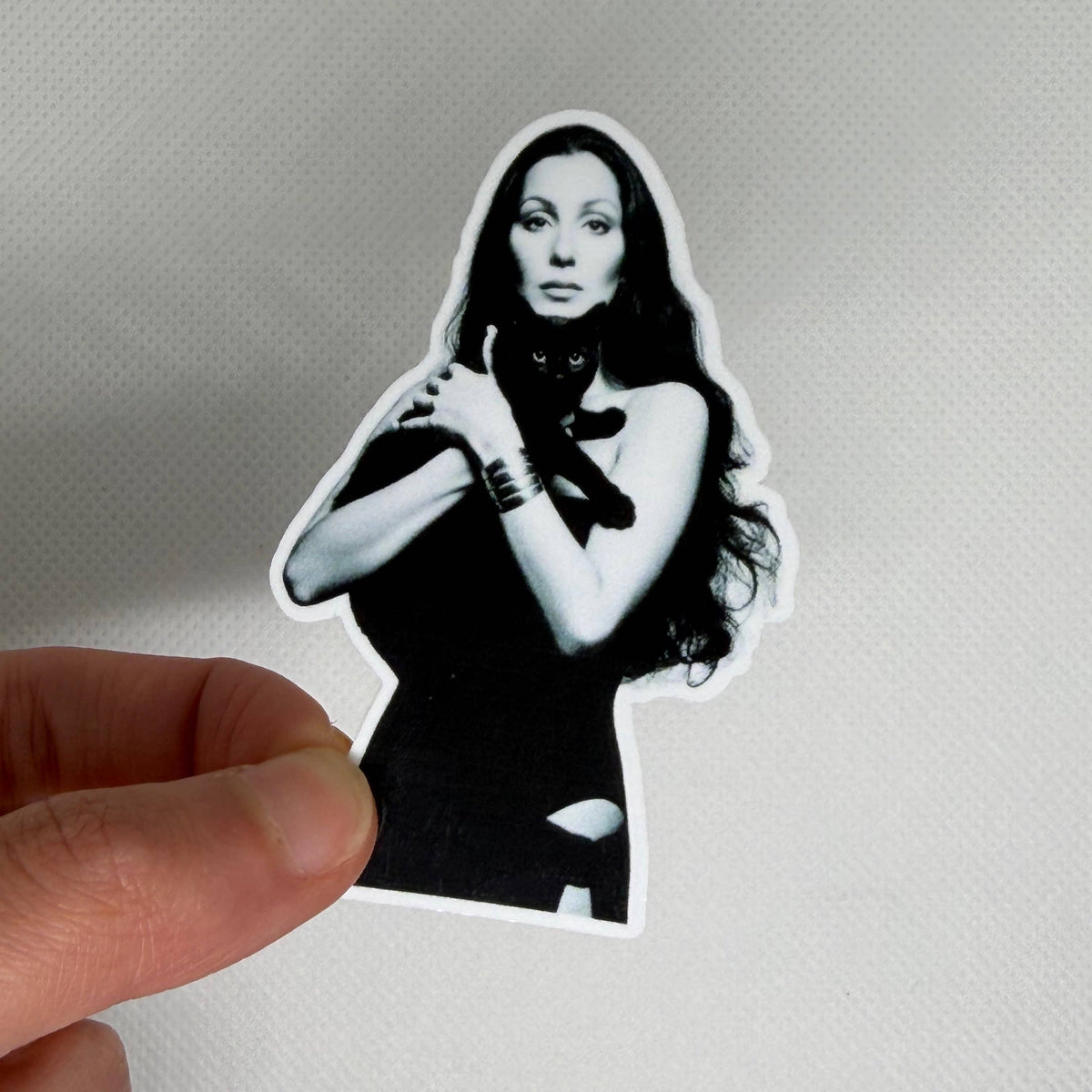 Cher With Black Cat Sticker - Just Fabulous Palm Springs
