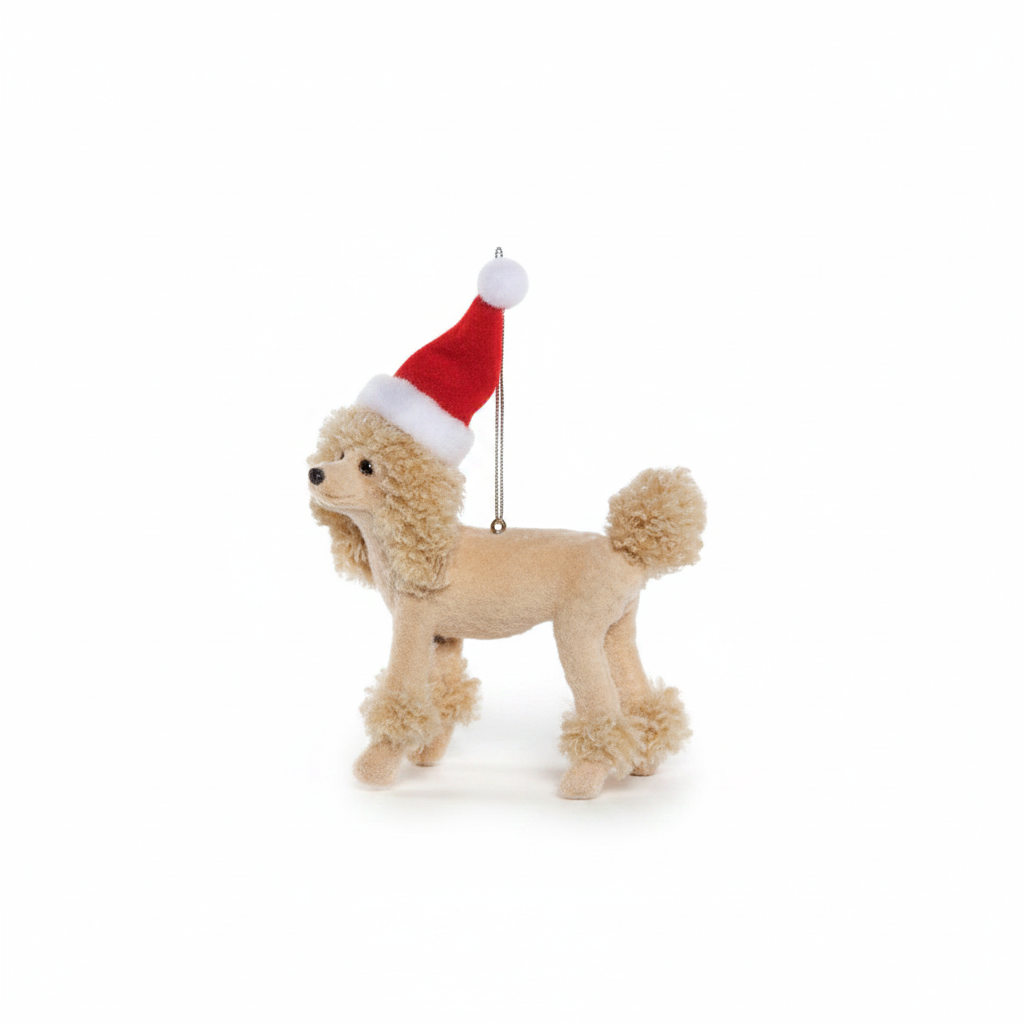 Dog With Santa Hat Ornament - Poodle