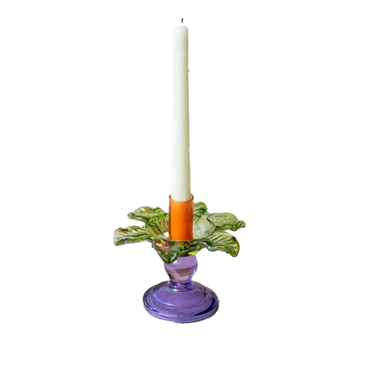 Glass Flower Taper Candle - Light Green