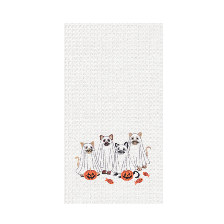 Ghost Cats Waffle Weave Kitchen Towel