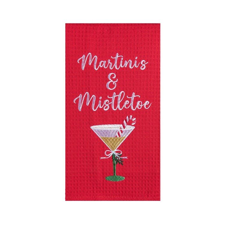 Martini & Mistletoe Waffle Weave Kitchen Towel