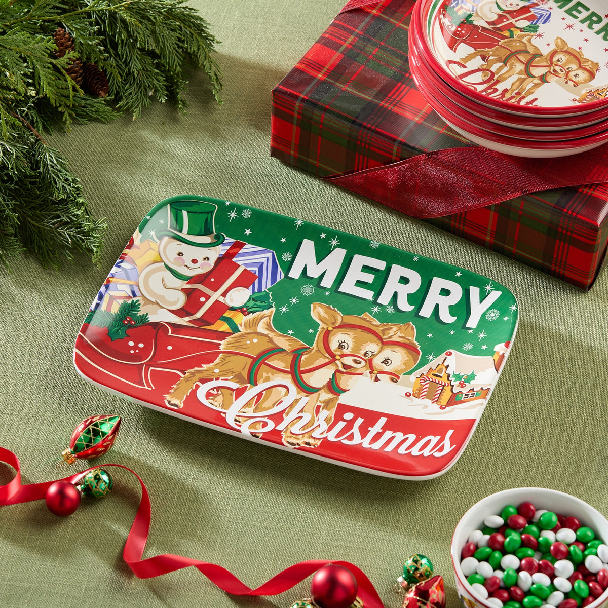 Santa's Retro Rectangular Platter 14 x 10