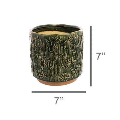 Cactus Motif Ceramic Cachepot - Large