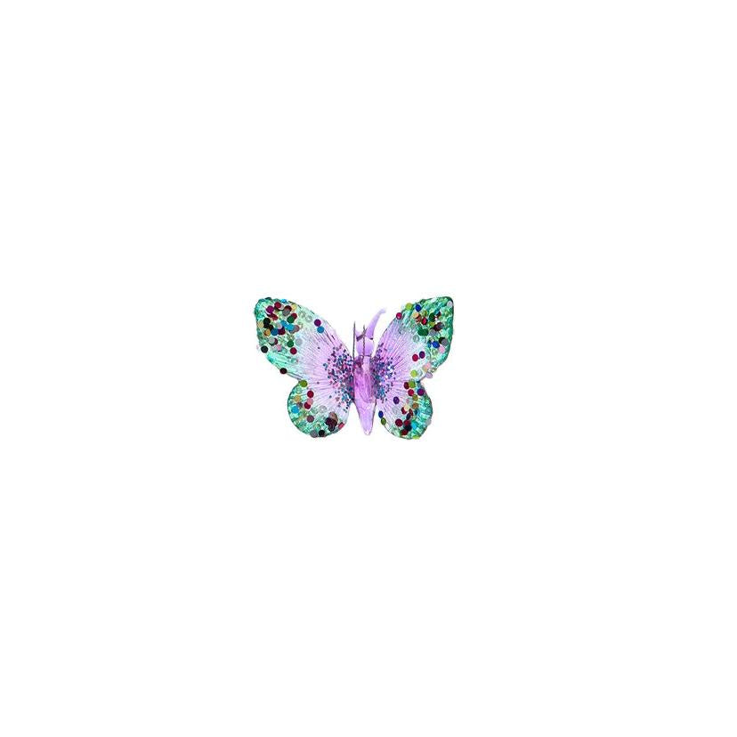 Glittered Butterfly Ornament - Purple & Green