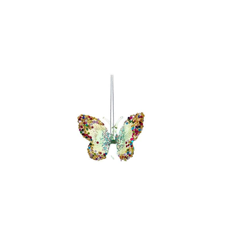 Glittered Butterfly Ornament - Yellow