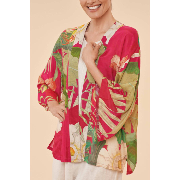 Delicate Tropical Kimono Jacket - Dark Rose