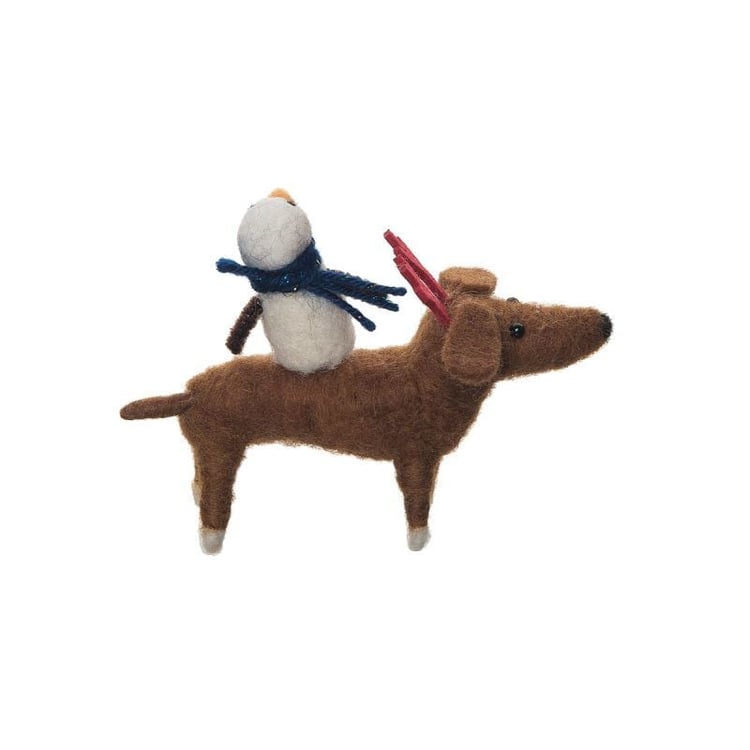 Dog With Snowman Figurine