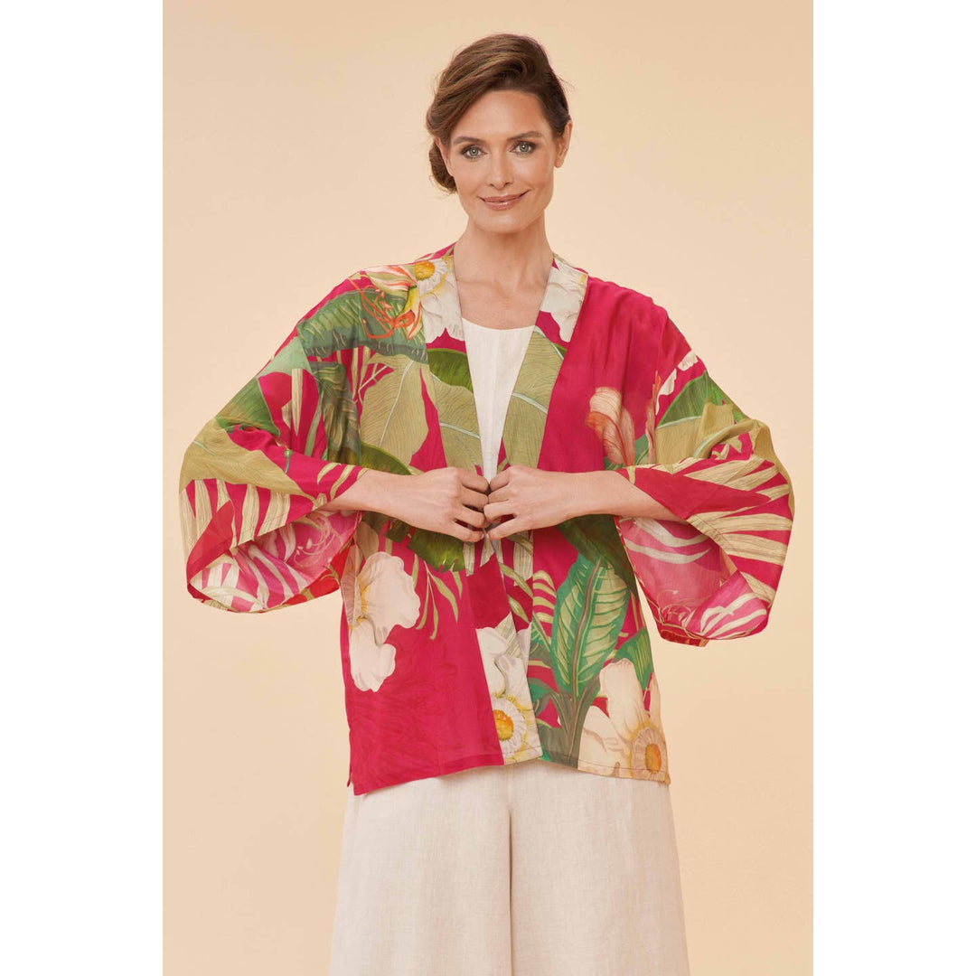 Delicate Tropical Kimono Jacket - Dark Rose