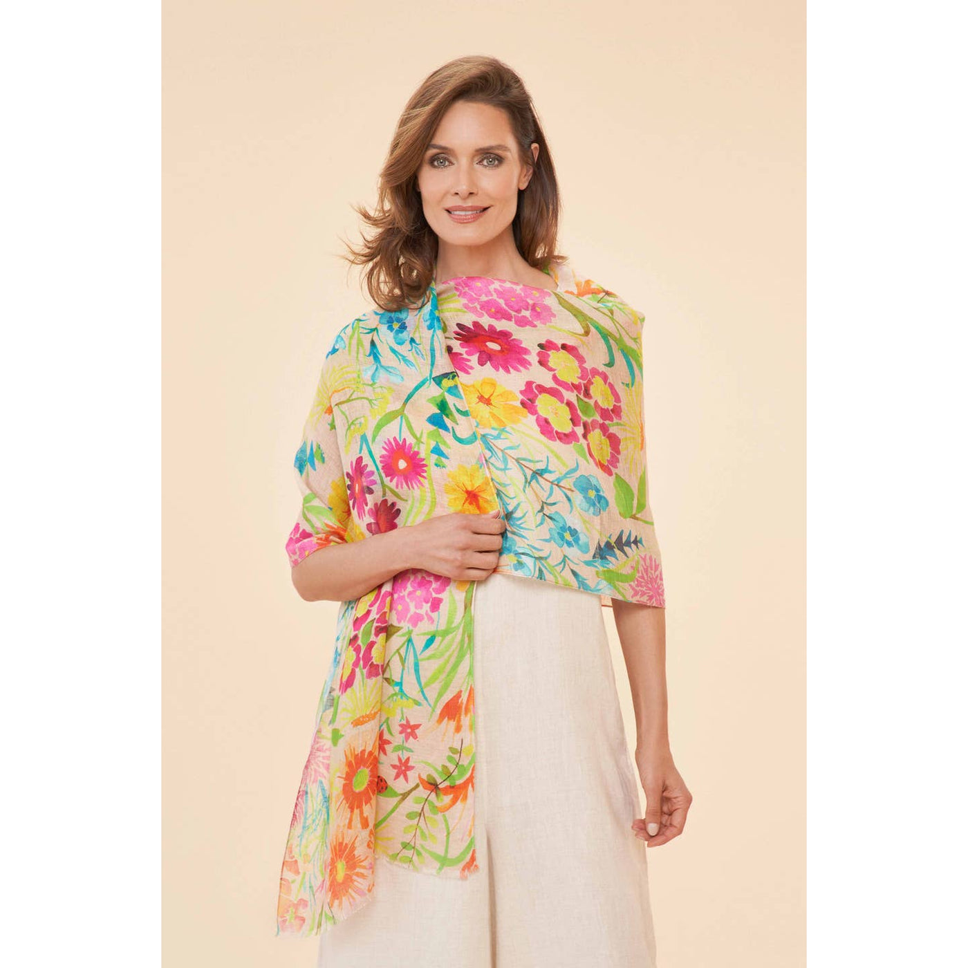 Watercolor Wildflowers Linen Scarf