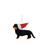 Dog With Santa Hat Ornament - Dachshund