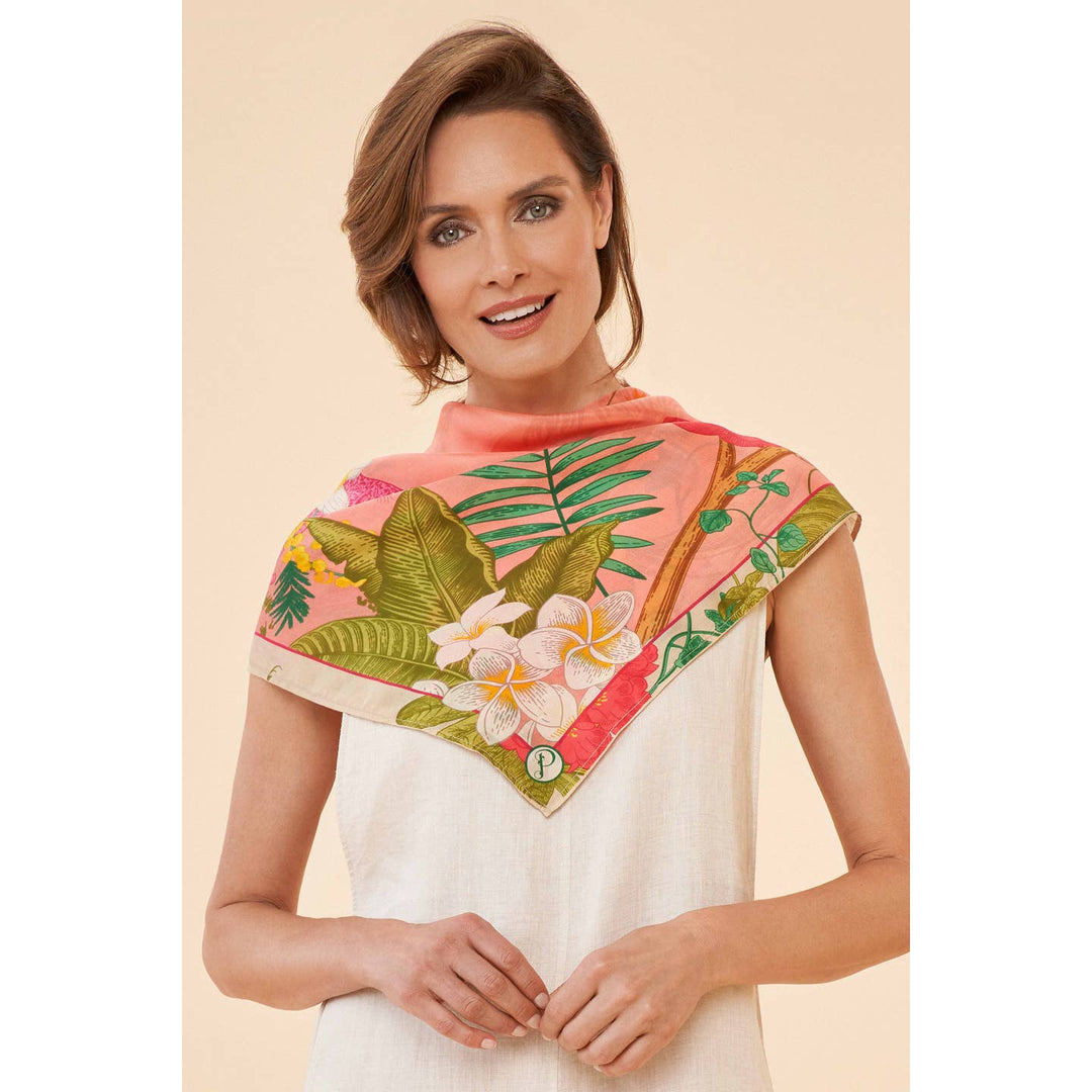 Tropical Floral & Fauna Silk Scarf