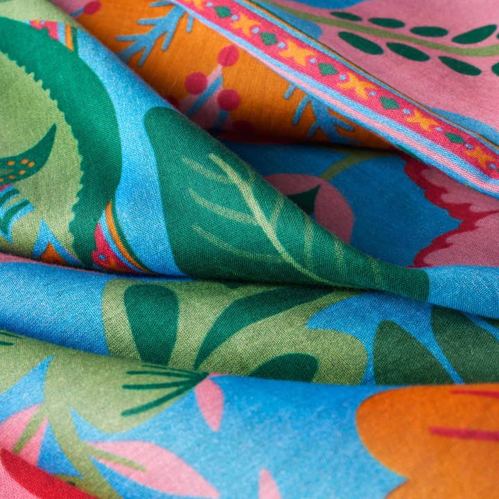 Folky Floral Cotton Scarf - Cornflower