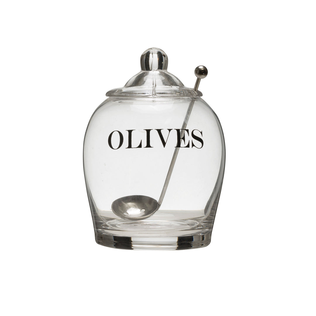 Olives Glass Jar With Slotted Spoon