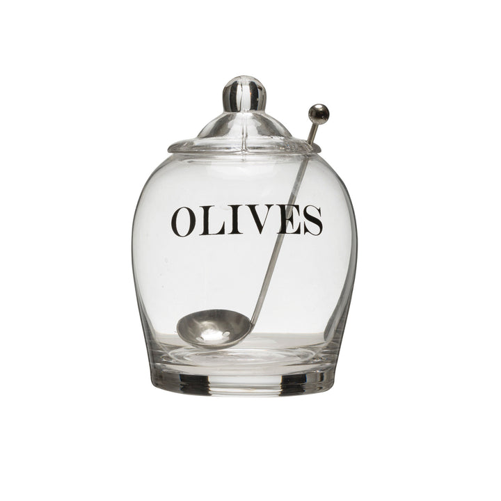 Olives Glass Jar With Slotted Spoon