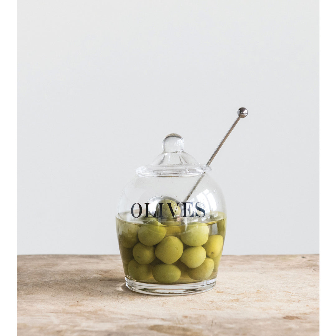 Olives Glass Jar With Slotted Spoon
