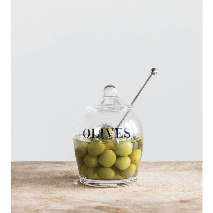 Olives Glass Jar With Slotted Spoon